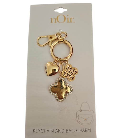 nOir Jewelry Accessories - nOir Jewelry Gold Heart and Clover Bag Charm / Keychain